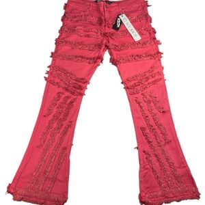 Icy Rich Jeans Men 38x34 Bric Red Thrashed Stacked Distressed Western Hip Hop